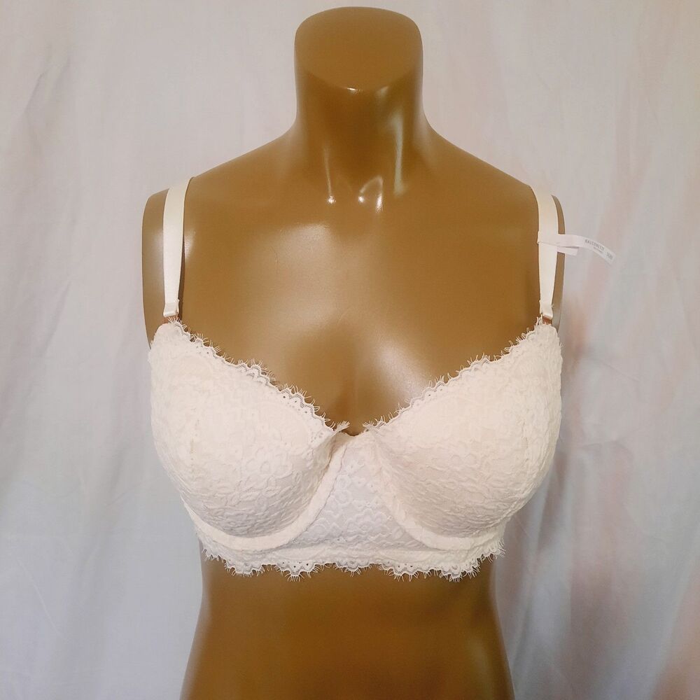 Aerie Real Power Balconette Light Lined Eyelash Lace Bra 36DD NWT Cream Color